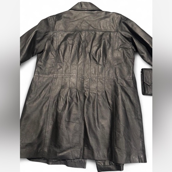 Venezia Black Trench Coat Double-Breasted Wide Lapels - Picture 5 of 6